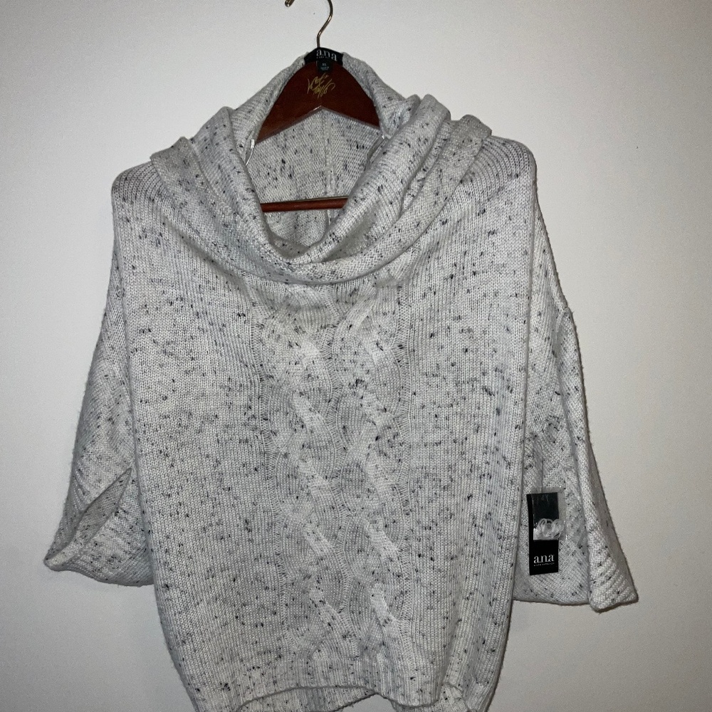 a.n.a. Cable‑Knit Poncho Sweater – Size XL, Frost Donegal (New with Tags)
